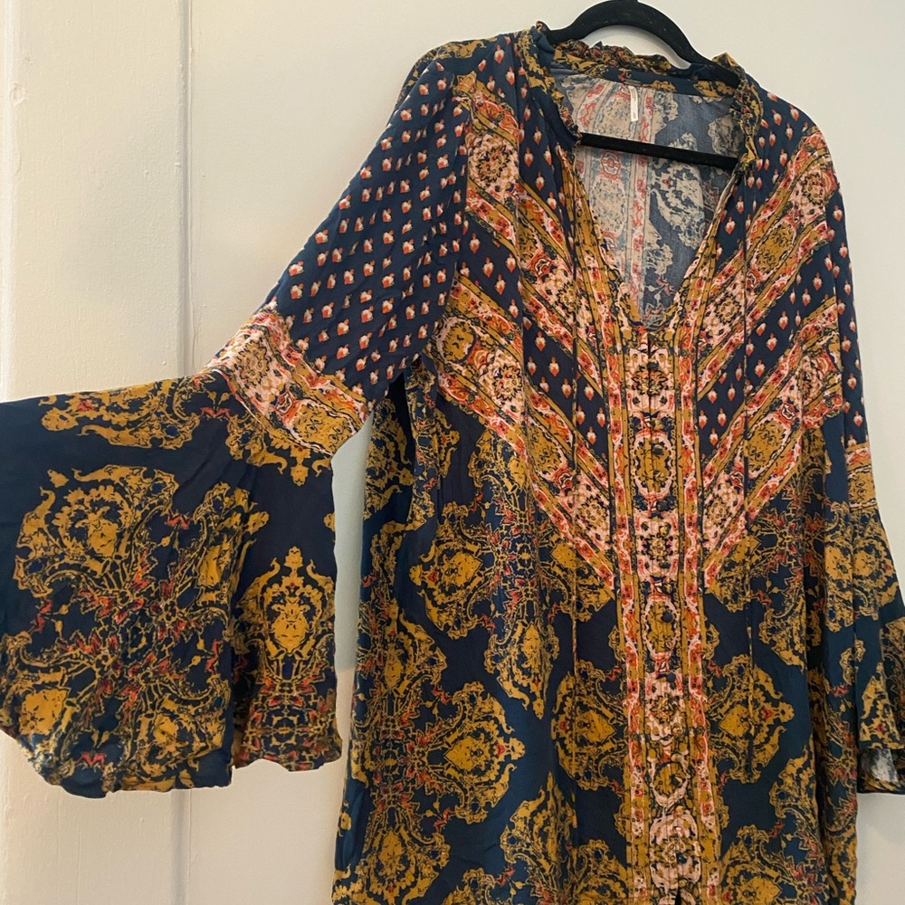 Free People Bohemian Patterned Dress with Flared Sleeves